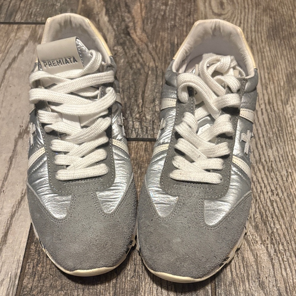 Premiata Silver and White Casual Sneakers